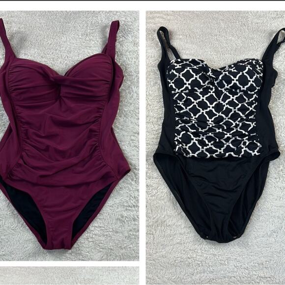 Lot 2 swimsuits one piece suits, Hilo burgundy and La Blanca in black/white , 10 - Picture 1 of 15